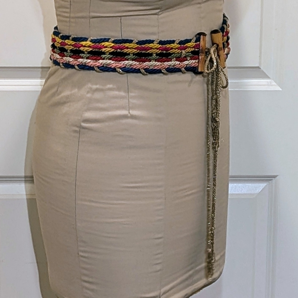 Gorgeous 60s Multicolor Rope Belt with Bamboo Ends and Gold Bow - Picture 6 of 6